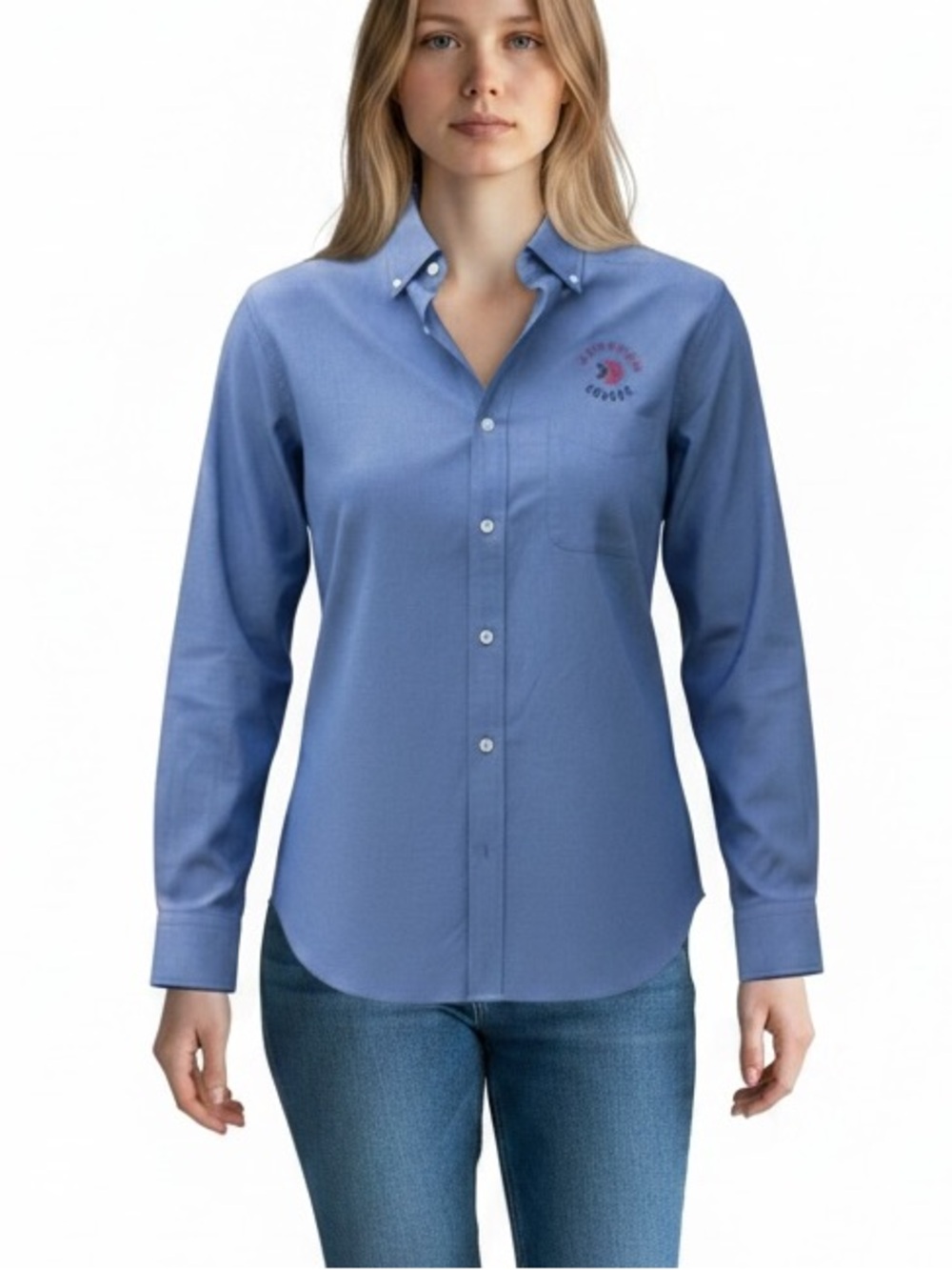Lands' End EUC Women's Denim Blue Button-Down Shirt with Chest Pocket